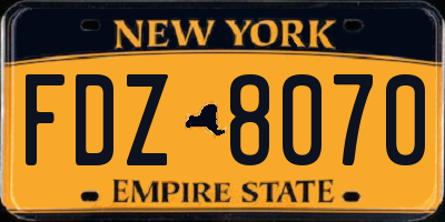 NY license plate FDZ8070