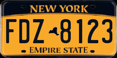 NY license plate FDZ8123