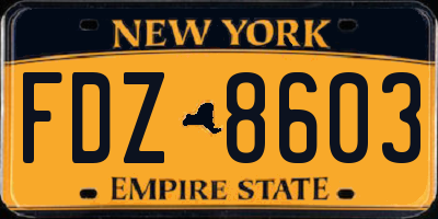 NY license plate FDZ8603