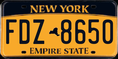 NY license plate FDZ8650