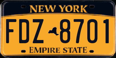 NY license plate FDZ8701
