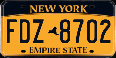 NY license plate FDZ8702