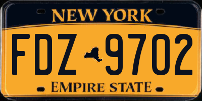 NY license plate FDZ9702