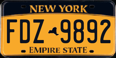 NY license plate FDZ9892