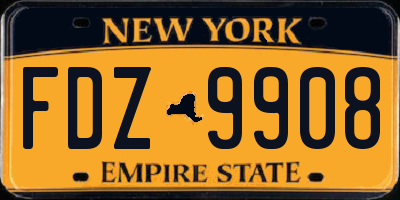 NY license plate FDZ9908