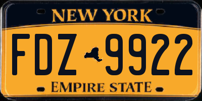 NY license plate FDZ9922