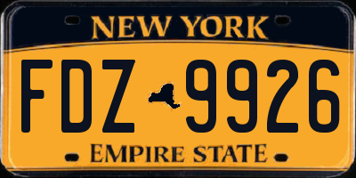 NY license plate FDZ9926
