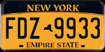 NY license plate FDZ9933