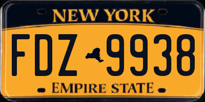 NY license plate FDZ9938