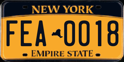 NY license plate FEA0018