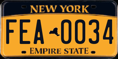 NY license plate FEA0034