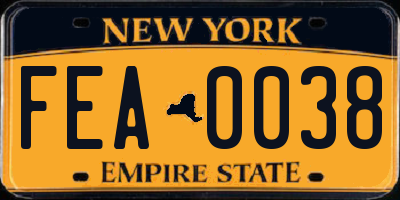 NY license plate FEA0038