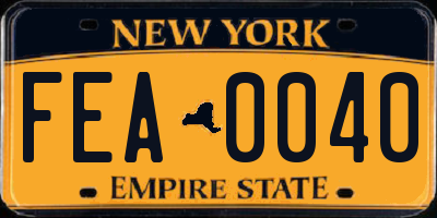 NY license plate FEA0040