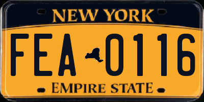 NY license plate FEA0116