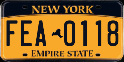 NY license plate FEA0118