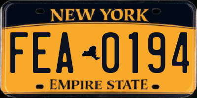 NY license plate FEA0194