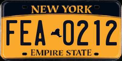 NY license plate FEA0212