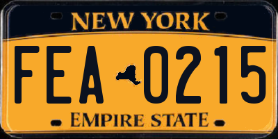 NY license plate FEA0215