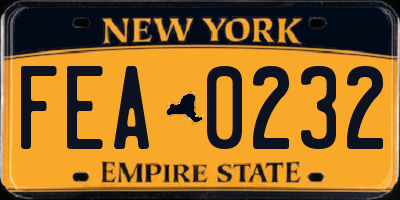 NY license plate FEA0232
