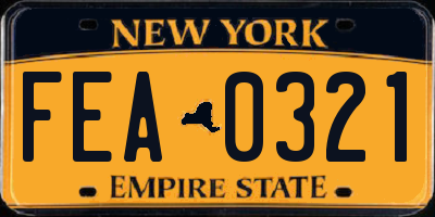 NY license plate FEA0321