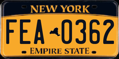 NY license plate FEA0362