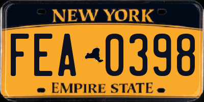 NY license plate FEA0398
