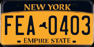 NY license plate FEA0403