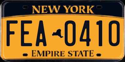 NY license plate FEA0410