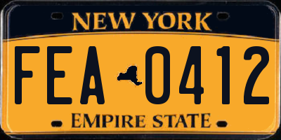 NY license plate FEA0412