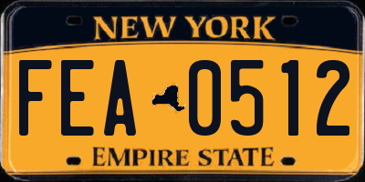 NY license plate FEA0512