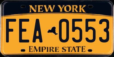 NY license plate FEA0553