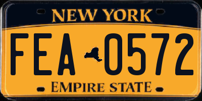 NY license plate FEA0572