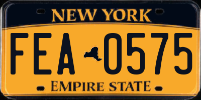 NY license plate FEA0575