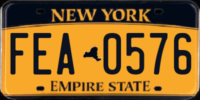 NY license plate FEA0576