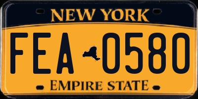 NY license plate FEA0580