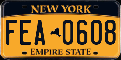 NY license plate FEA0608