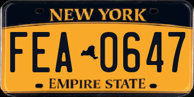 NY license plate FEA0647