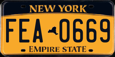 NY license plate FEA0669
