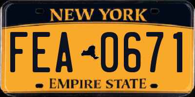 NY license plate FEA0671