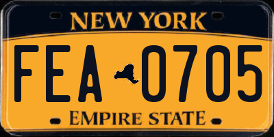 NY license plate FEA0705