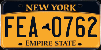 NY license plate FEA0762