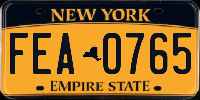 NY license plate FEA0765