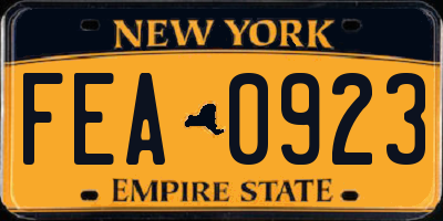 NY license plate FEA0923