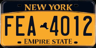 NY license plate FEA4012