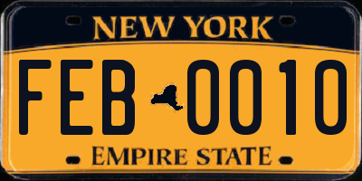 NY license plate FEB0010
