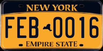 NY license plate FEB0016