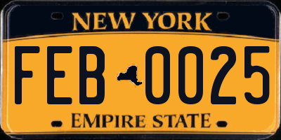 NY license plate FEB0025