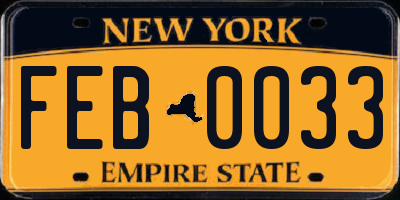 NY license plate FEB0033