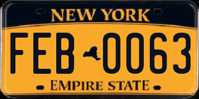 NY license plate FEB0063