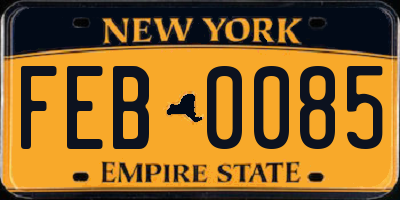 NY license plate FEB0085